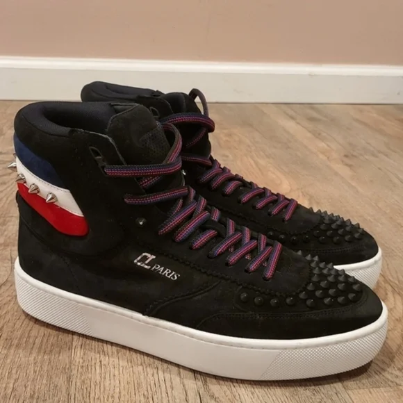 Christian Louboutin Black Sneakers with Red Soles and Blue-Red Details - Picture 3 of 7